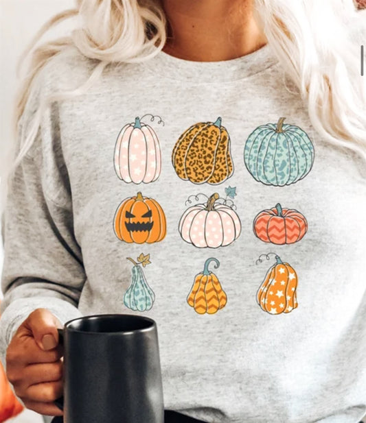 8 Pumpkins 1 Jack-O-Lantern Crew Sweatshirt