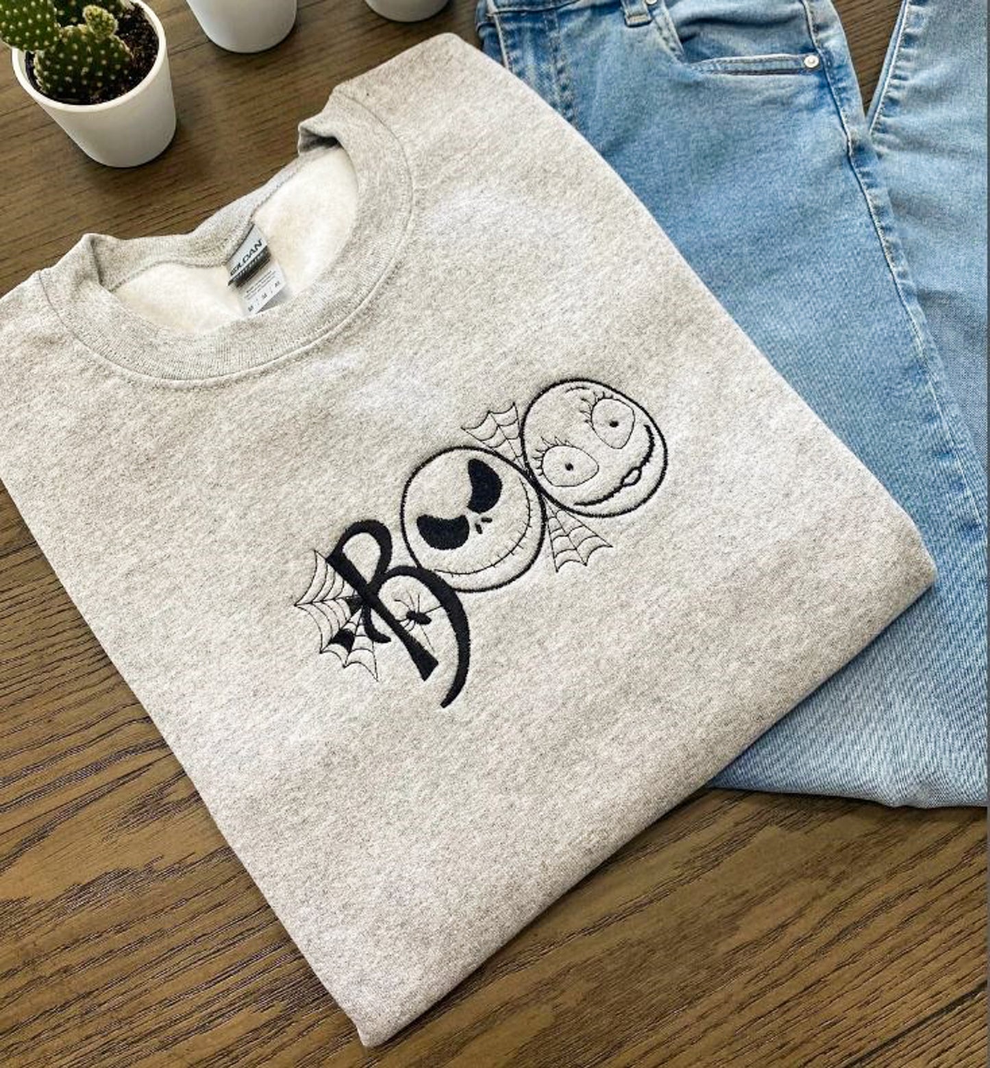 Skellington Boo Embroidered Crew Sweatshirt