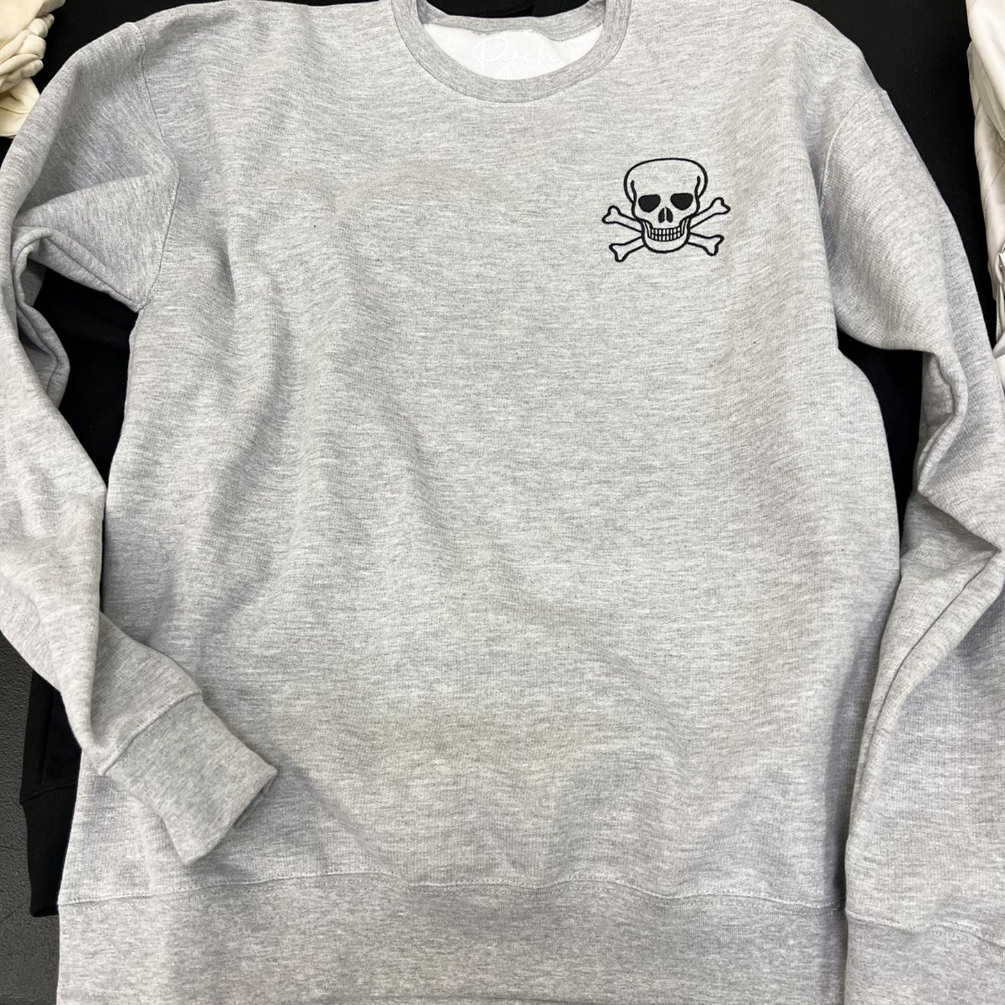 Skeleton Pocket Embroidered Crew Sweatshirt