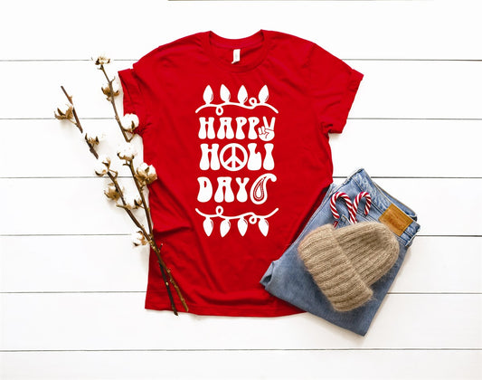 Happy Holiday With Peace Signs & String Lights Tee