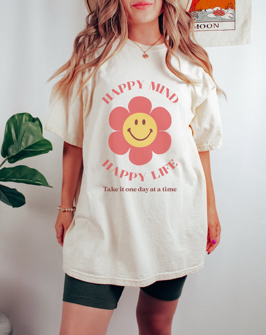 Happy Mind Happy Life Oversized Tee