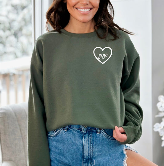 Custom Name Pocket Heart Crew Sweatshirt