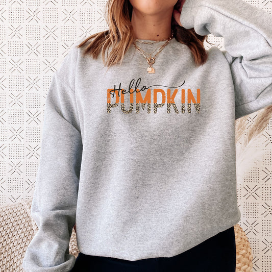 Hello Pumpkin Leopard Print Crew Sweatshirt