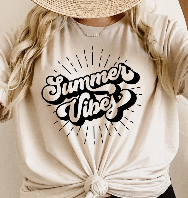 Retro Summer Vibes With Rays Around It T-Shirt or Crew Sweatshirt