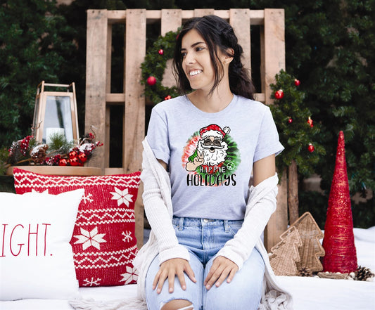Hippie Holidays With Santa Tee
