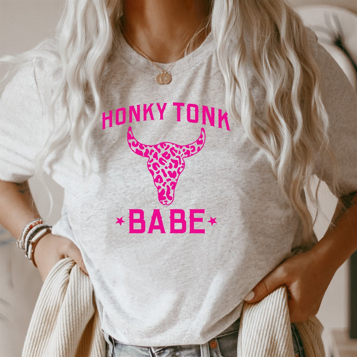 Honky Tonk Babe With Leopard Print Skull Tee
