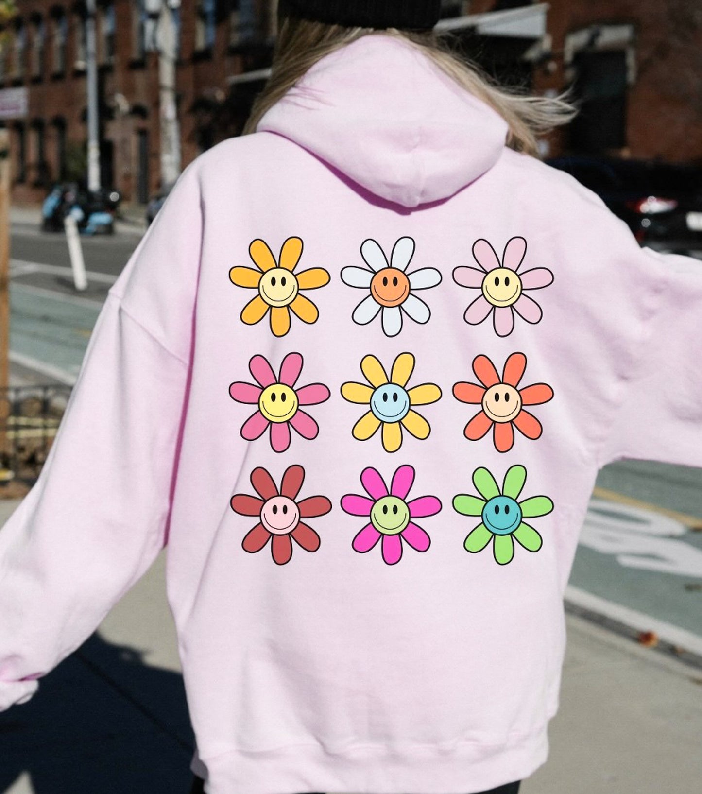 Stacked Smiley Flowers Hoodie