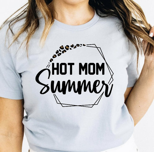 Hot Mom Summer Hexagon Leopard Print T-Shirt or Crew Sweatshirt