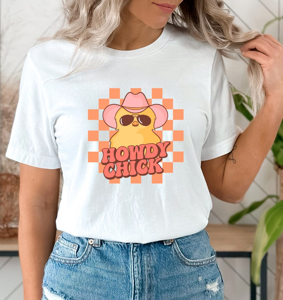 Howdy Chick With Checkered Background Tee