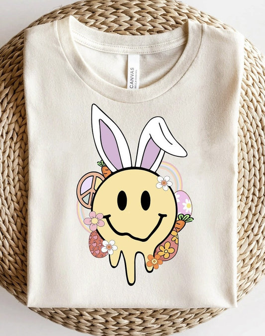 Melting Smiley Face With Bunny Ears Tee