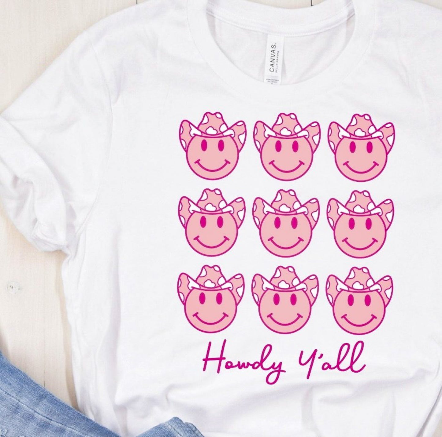 Stacked Smiley Faces Howdy Ya'll Tee