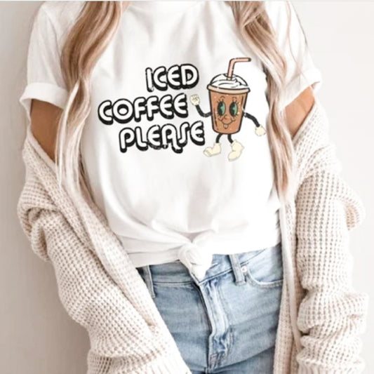 Iced Coffee Please With Coffee Cartoon Tee