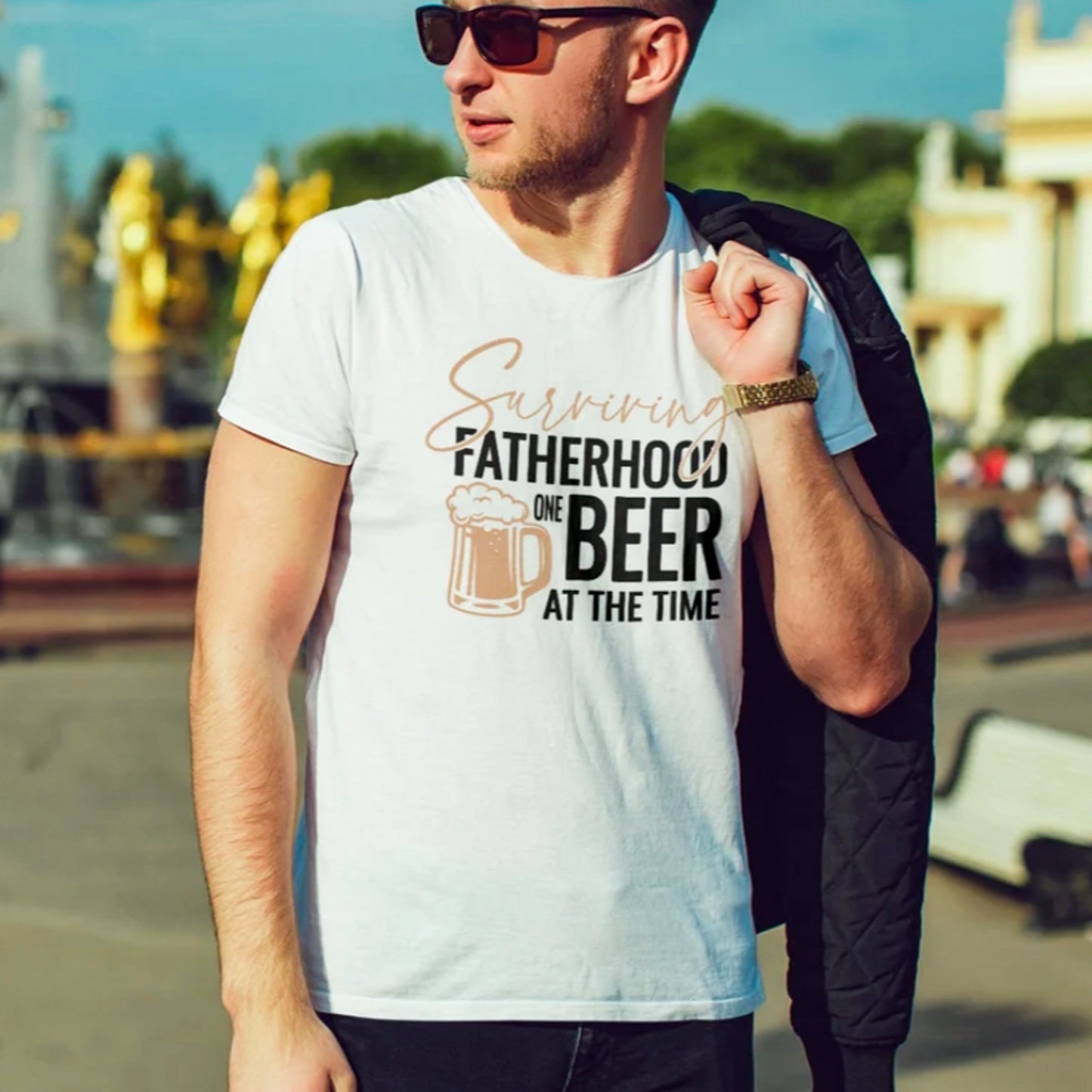 Surviving Fatherhood One Beer At A Time T-Shirt or Crew Sweatshirt
