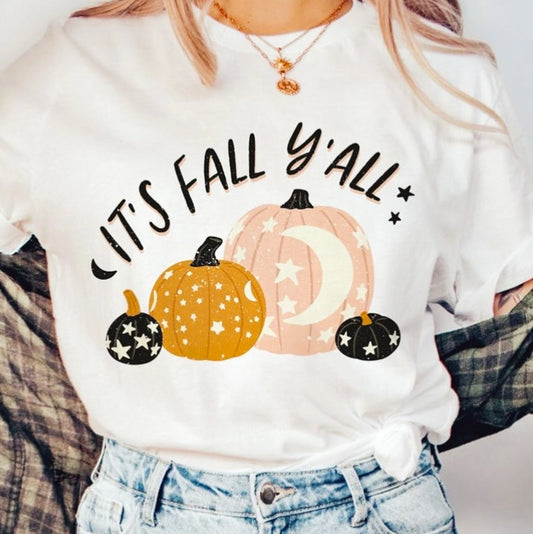 It's Fall Ya'll With 4 Pumpkins T-Shirt or Crew Sweatshirt