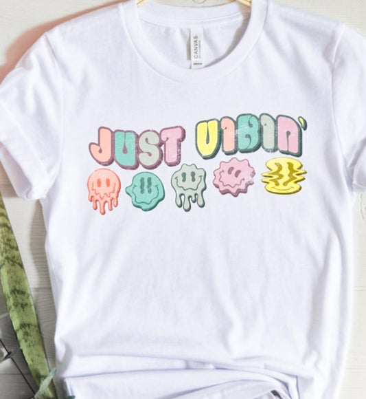 Just Vibin' With 5 Different Smileys Tee