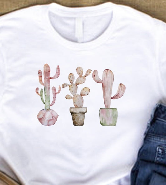 3 Watercolor Cacti In Pots T-Shirt or Crew Sweatshirt