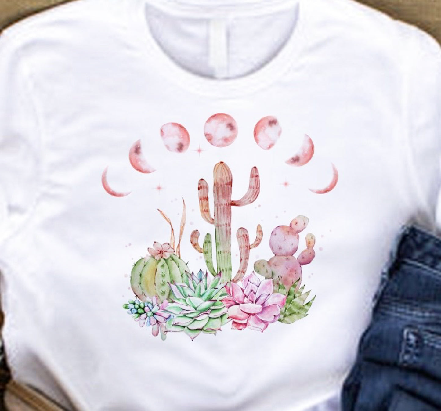 Cactus & Moon Phases T-Shirt or Crew Sweatshirt