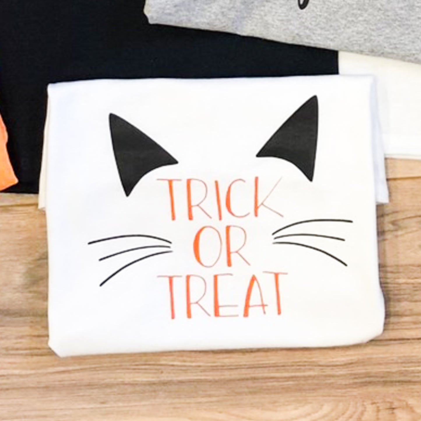 Trick or Treat With Cat Ears & Whiskers Tee