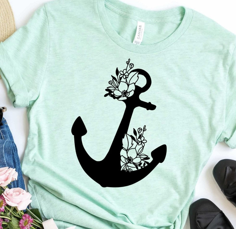 Anchor With Flowers Tee