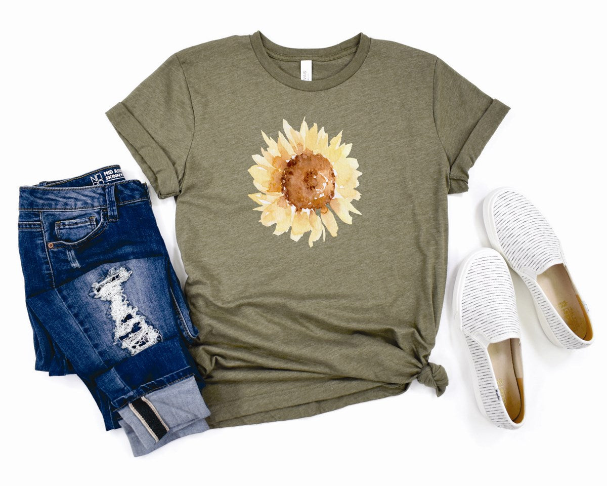 Watercolor Sunflower Profile Tee