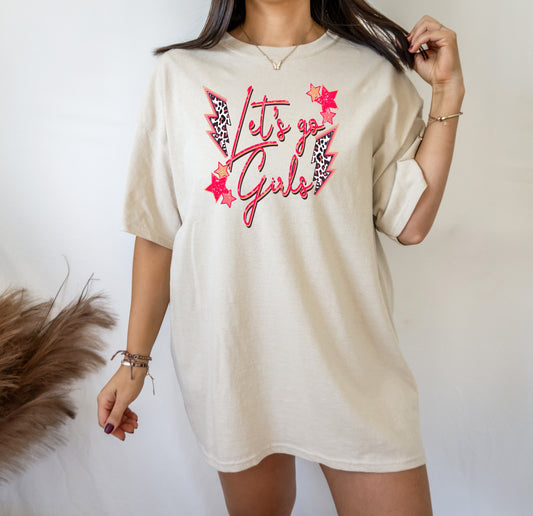 Let's Go Girls With Stars & Leopard Print Lightning Bolts T-Shirt or Crew Sweatshirt