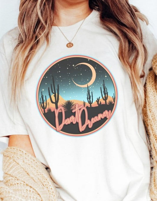 Desert Dreamer With Starry Night Scene In Circle Tee