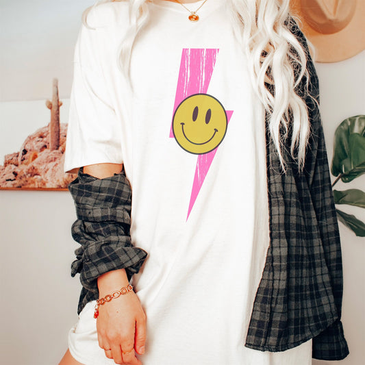 Lightning Bolt Smiley Face Oversized Tee