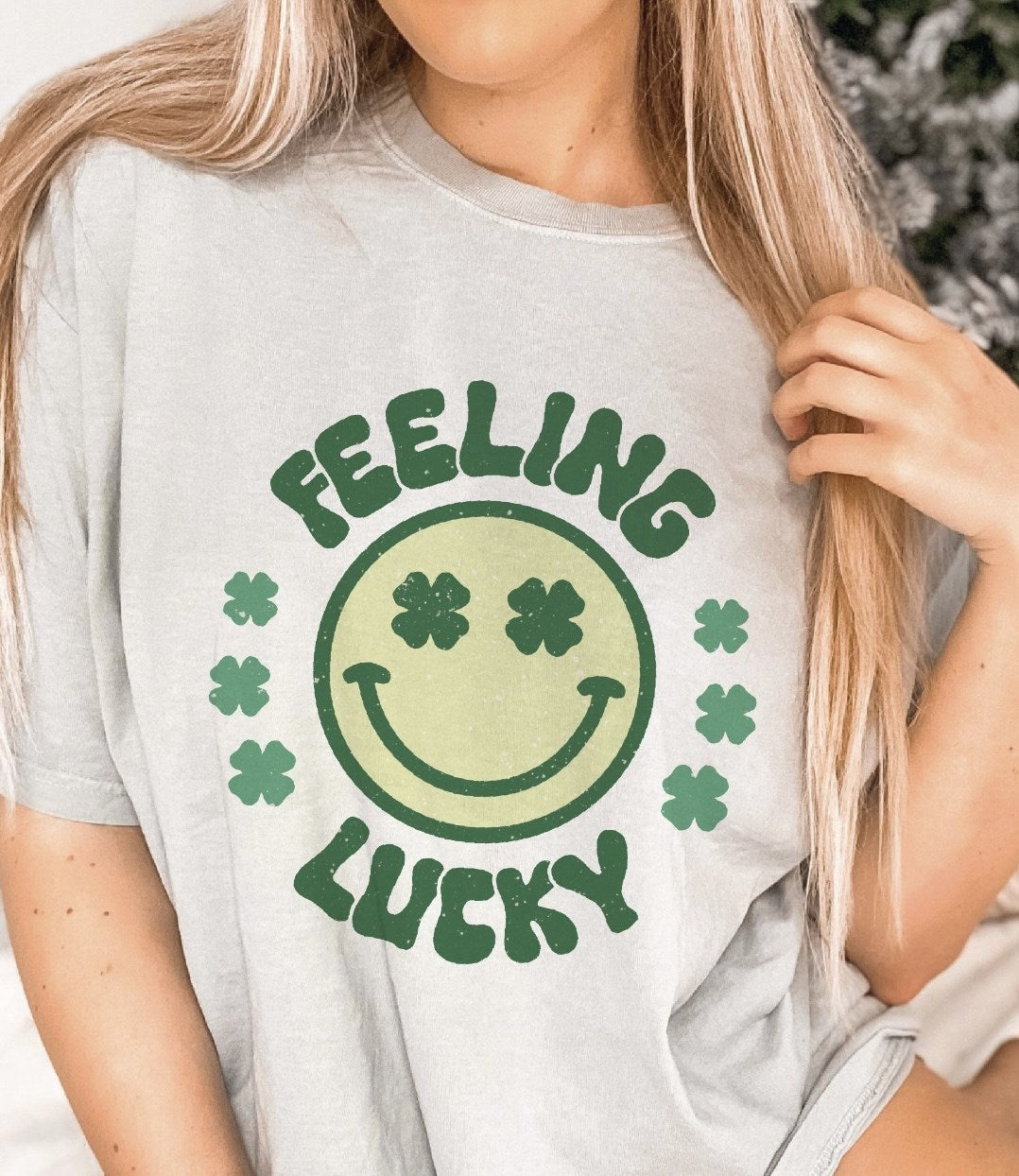 Feeling Lucky With Clover Eyed Smiley Face Tee