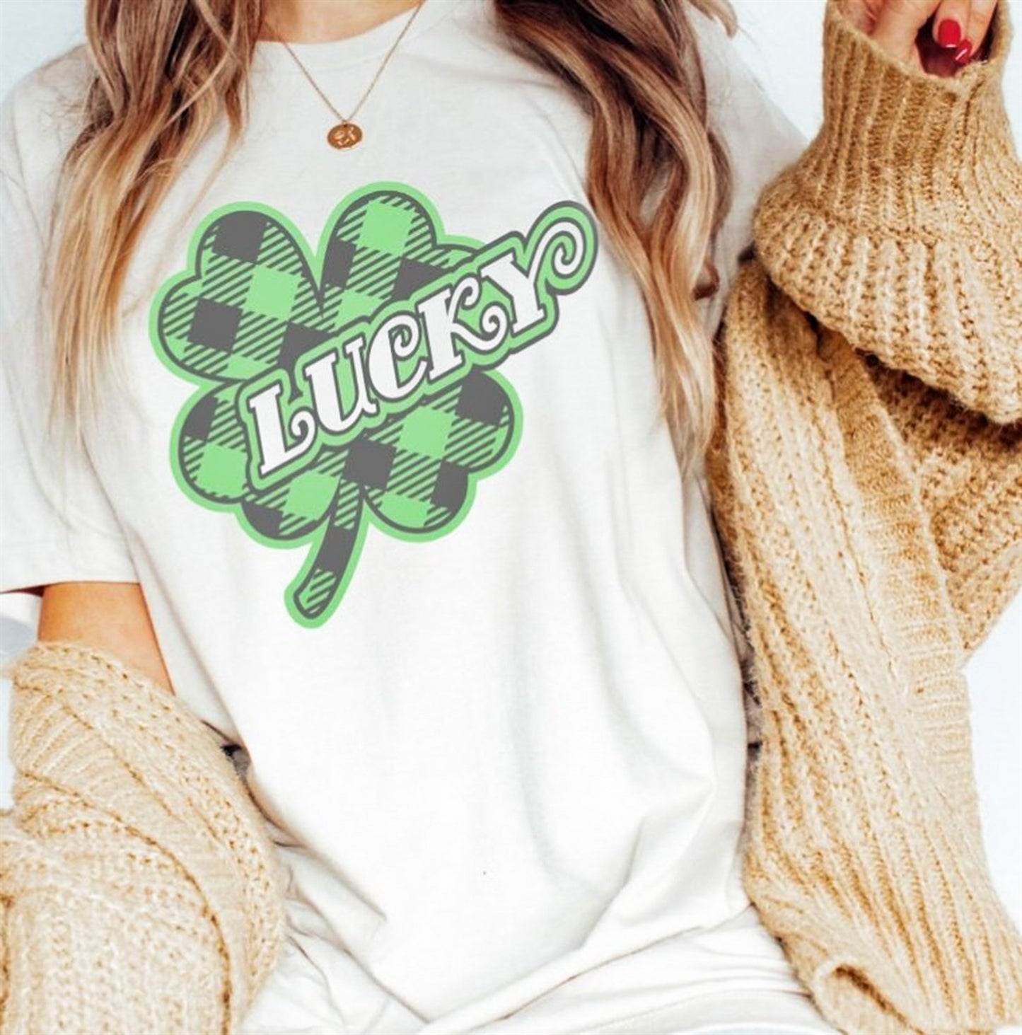 Lucky With Plaid Clover Tee