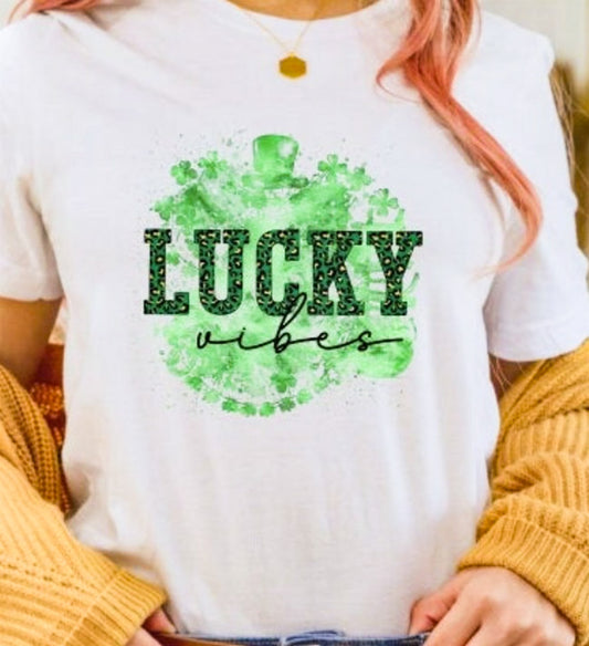 Lucky Vibes With Watercolor Splattered Background Tee