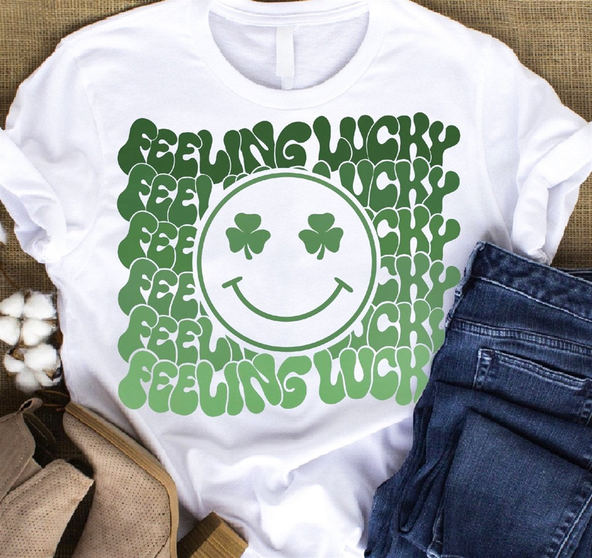 Feeling Lucky (Stacked) With Clover Eyed Smiley Tee