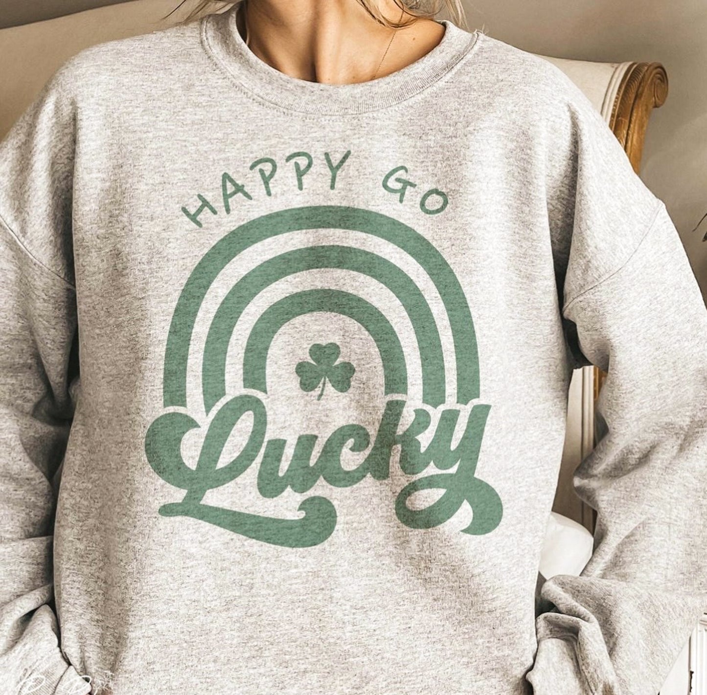 Happy Go Lucky With Rainbow Crew Sweatshirt