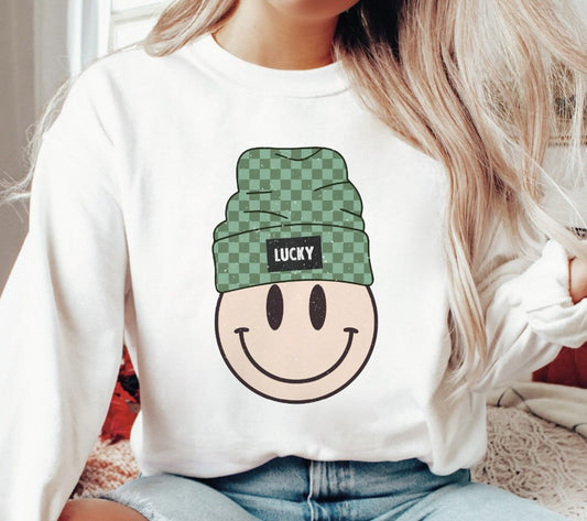 Lucky Smiley With Beanie Crew Sweatshirt