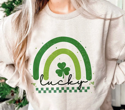 Lucky With Clover & Rainbow Crew Sweatshirt