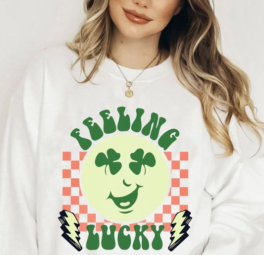 Feeling Lucky Clover Eyed Smiley Crew Sweatshirt