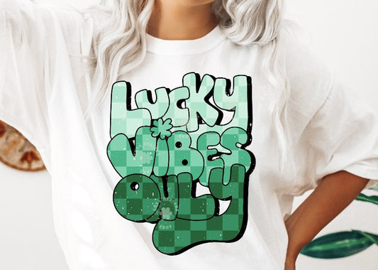 Checkered Lucky Vibes Only Crew Sweatshirt