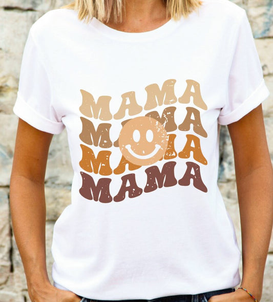 Mama (Wavy Stacked) With Smiley T-Shirt or Crew Sweatshirt