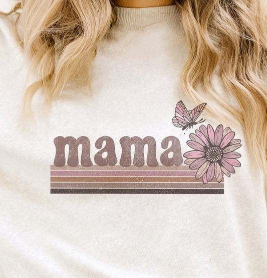 Mama With Flower & Butterfly T-Shirt or Crew Sweatshirt