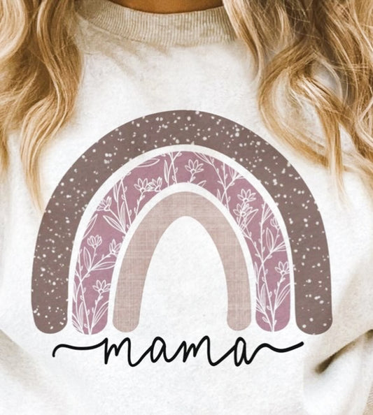 Mama With Flower Rainbow T-Shirt or Crew Sweatshirt