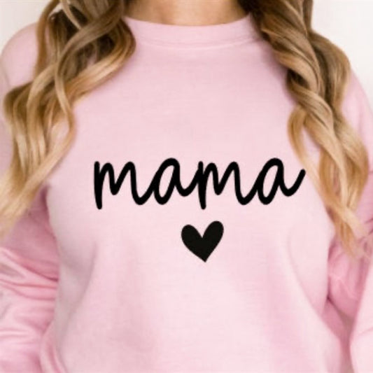 Cursive Mama With Heart T-Shirt or Crew Sweatshirt
