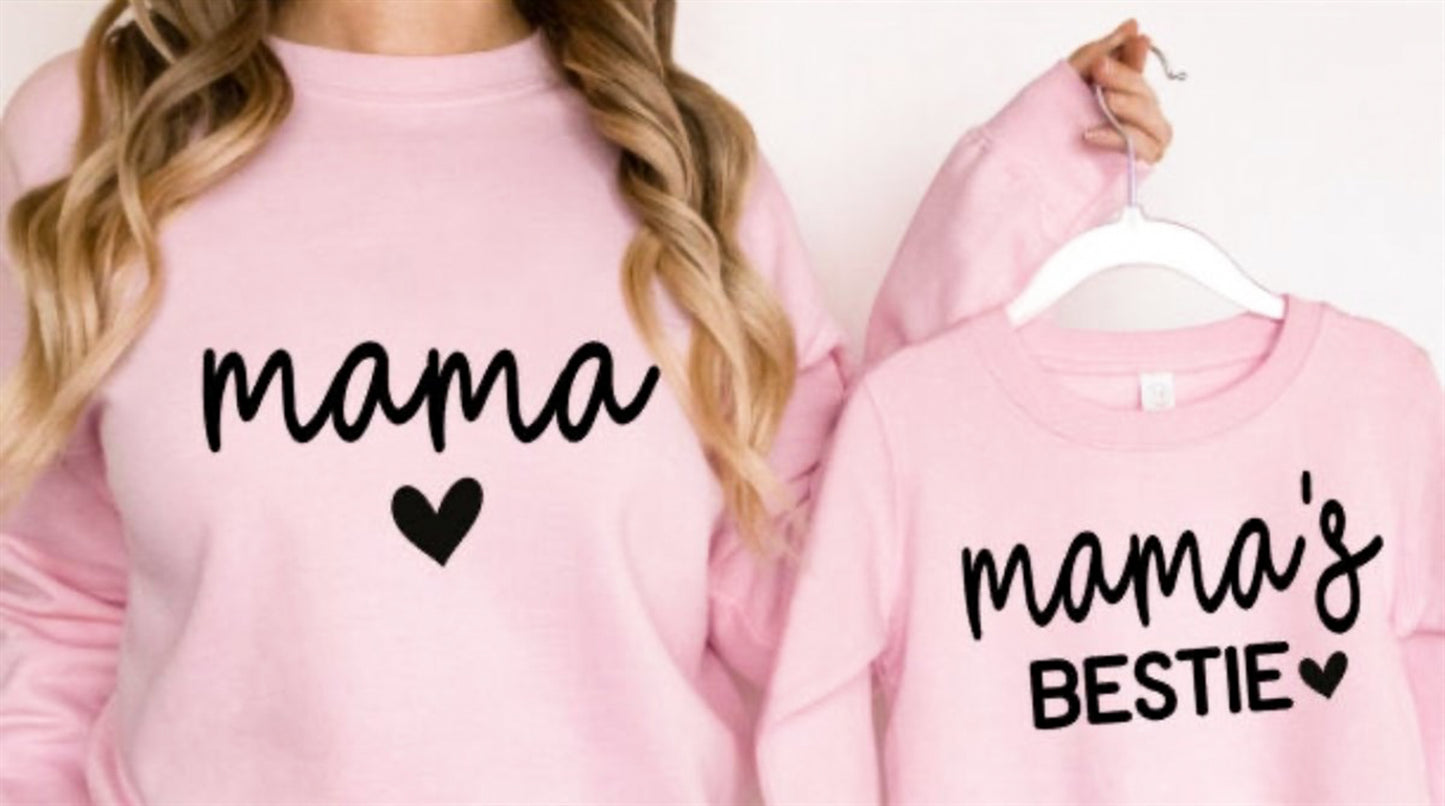 Mama's Bestie With Heart Crew Sweatshirt