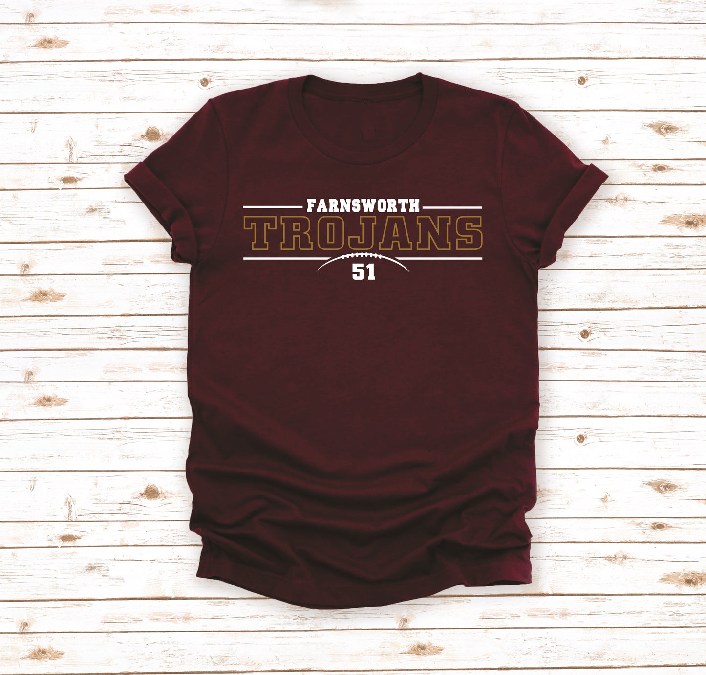 Farnsworth Trojans Custom Number Football T Shirt