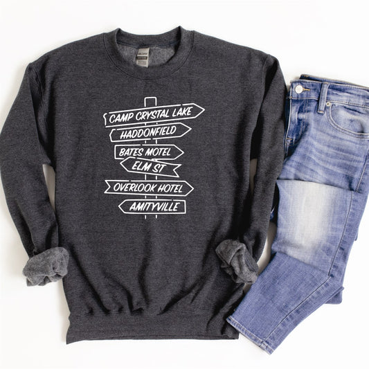 Horror Movie Street Signs Crew Sweatshirt