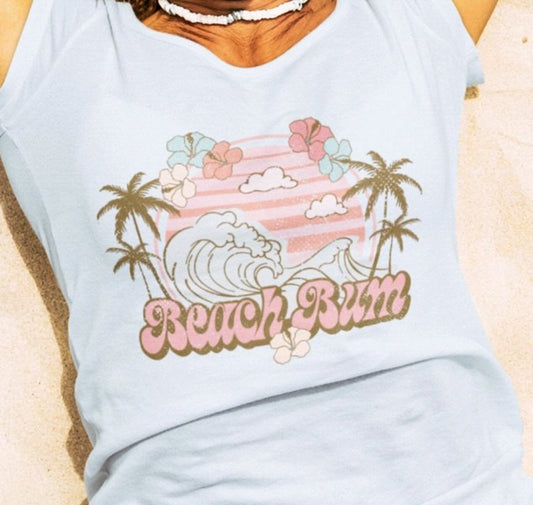 Beach Bum With Wave, Flowers & Palm Trees Tee