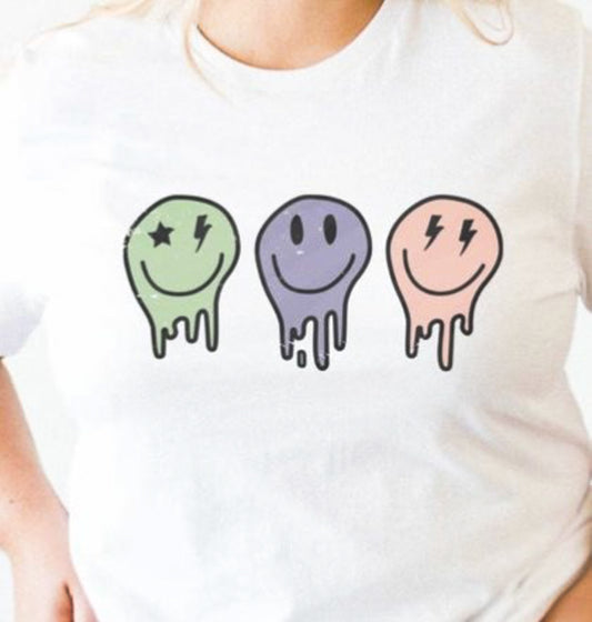 3 Melting Smiley Faces Tee