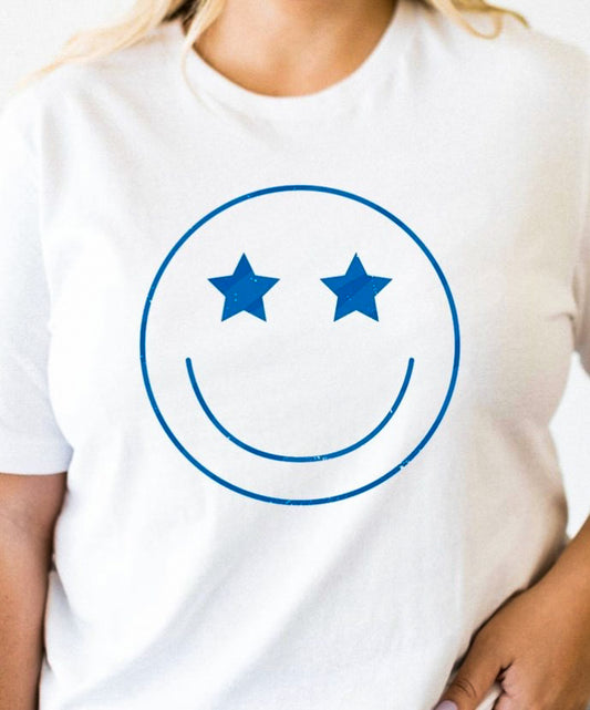 Blue Smiley Face With Star Eyes Tee