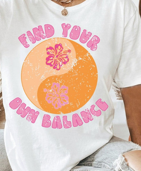 Find Your Own Balance With Yin Yang & Flowers Tee