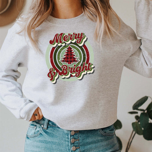 Merry Christmas Bullseye With Buffalo Plaid Christmas Tree Crew Sweatshirt