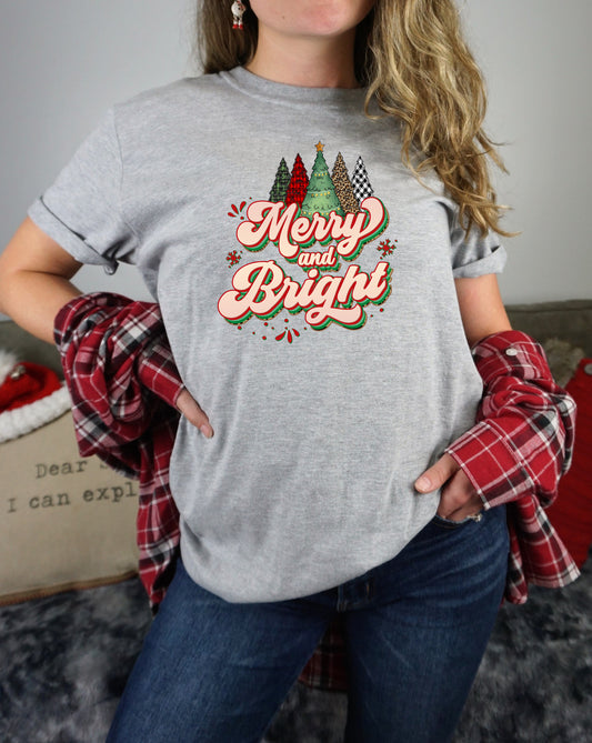 Merry And Bright With Christmas Trees Retro Tee