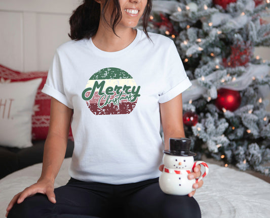 Retro Merry Christmas In Circle Tee